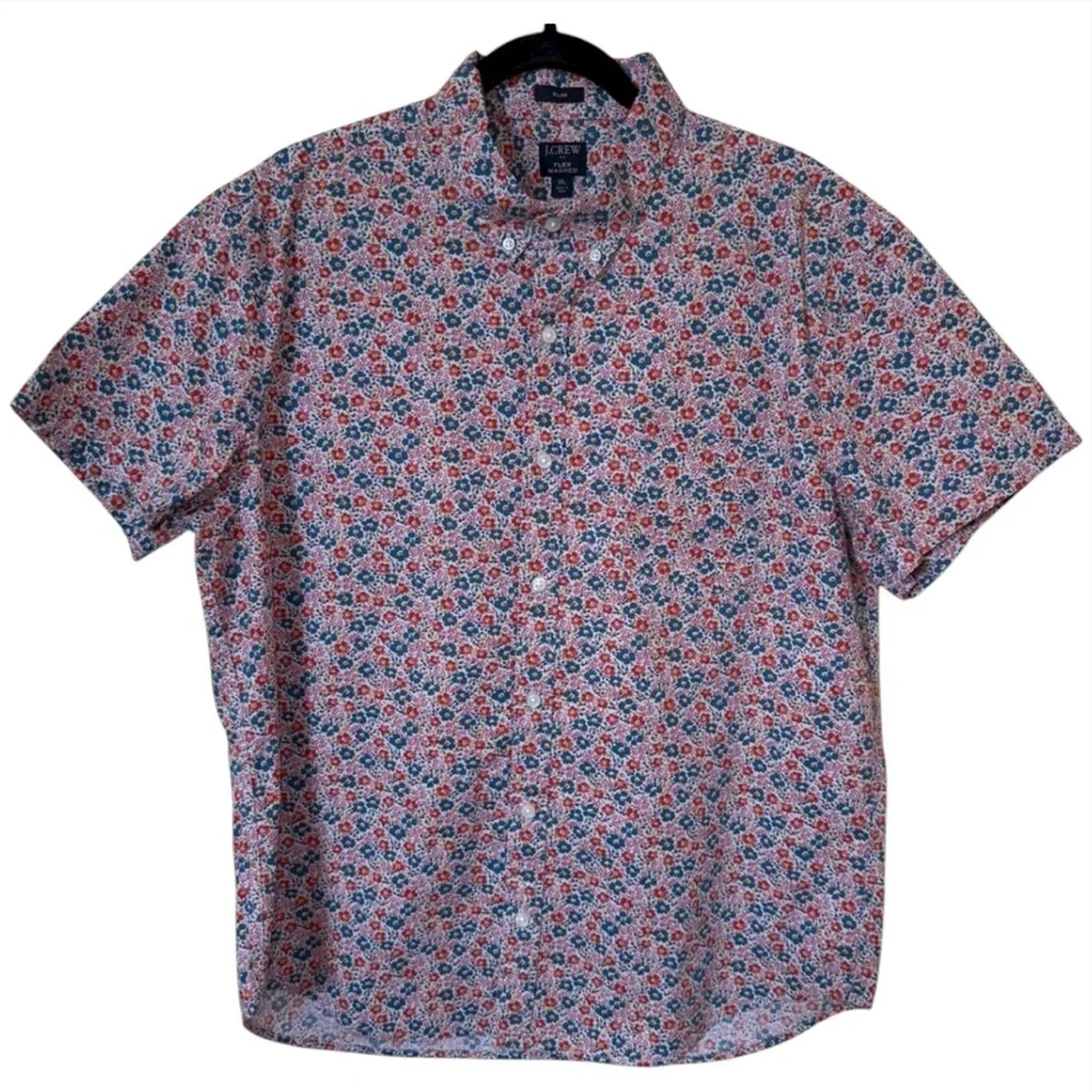 J.Crew Button Down Shirt Blue Red Floral Slim Flex XL
